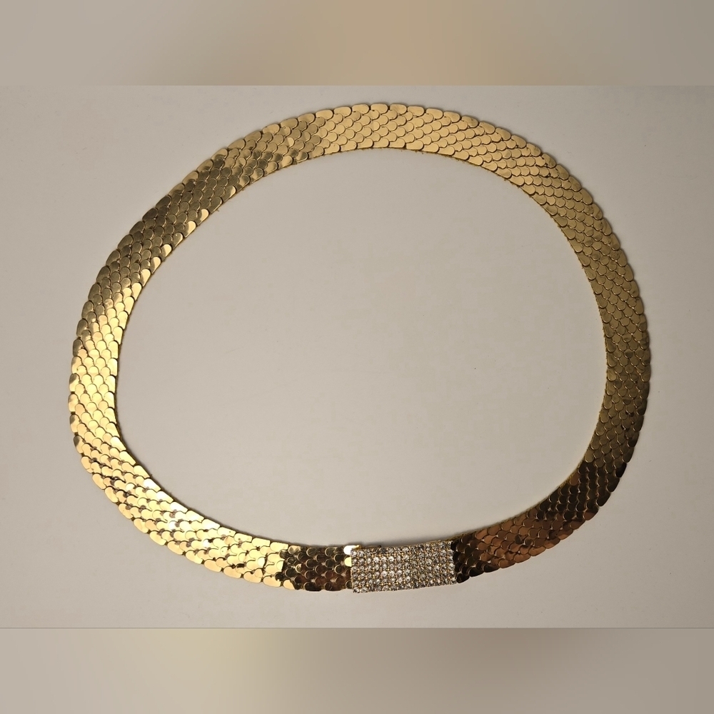 80s Vintage Gold Metal Mesh Belt w/ Rhinestone Buckle Disco Glam - Picture 5 of 12